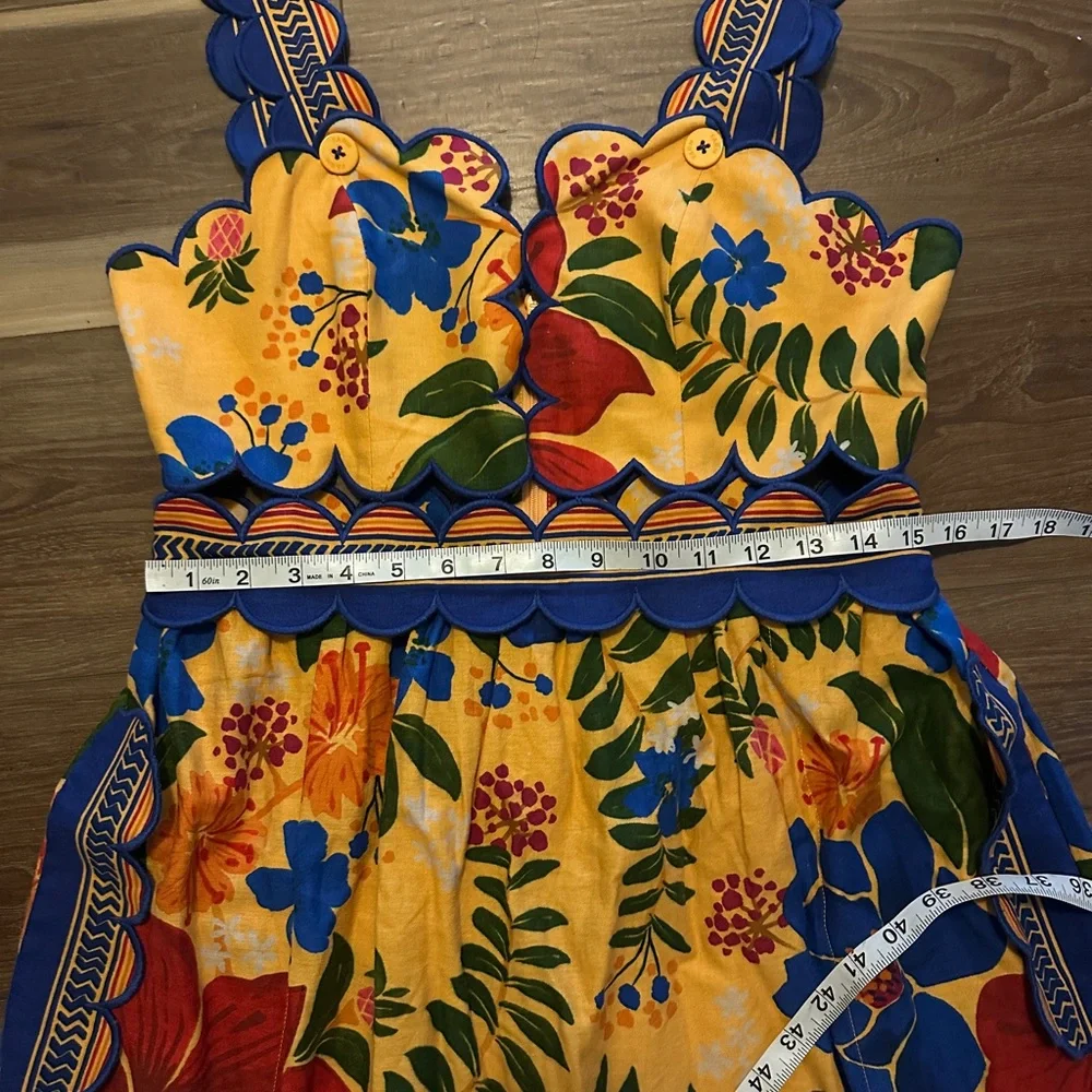 Floral Yard Yellow Sleeveless Midi Dress by FARM Rio.size medium. - Picture 13 of 14
